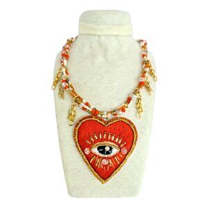 Hand Embroidered Evil Eye Necklace